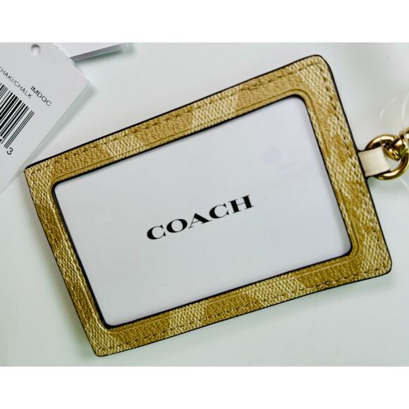 Coach Lanyard Signature Logo ID Holder NWT Coated Canvas with Leather Details - Picture 2 of 7